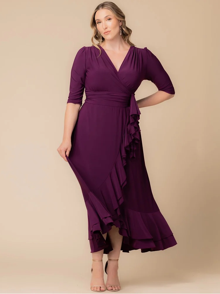 Kiyonna Veronica Plum Ruffled Evening Gown Maxi Dress Size 2x